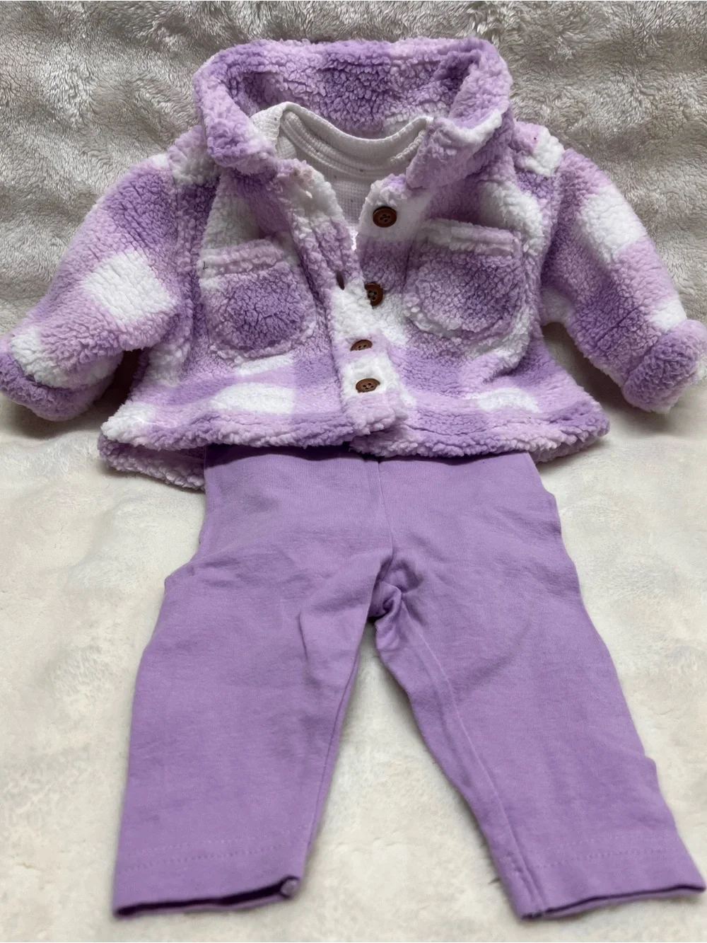 Carter's Infant 3 Piece set White with Lavender Plaid & Polka Dots